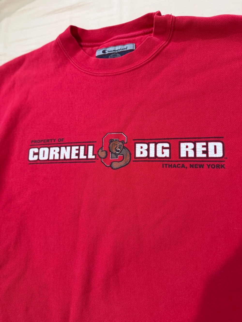Champion Red Cornell Logo Crewneck Sweatshirt Size Large